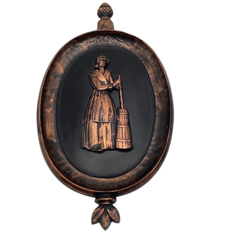 Vintage Syroco Colonial Pilgrim Woman Wall Plaque 1970s Americana Decor